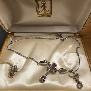 Elegant arora crystal sterling Necklace and Earring Set